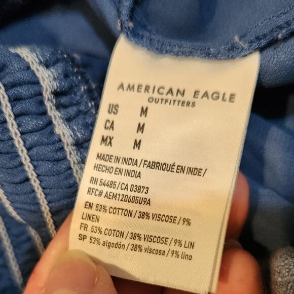 American Eagle Smocked-Waist Tiered A-Line Mini Skirt Boho Pull On  Blue Medium - Picture 6 of 7